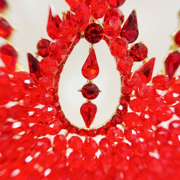Gold Princess Crown, Prom headpiece, Bridal tiara, Red Crystal wedding crown main image 6
